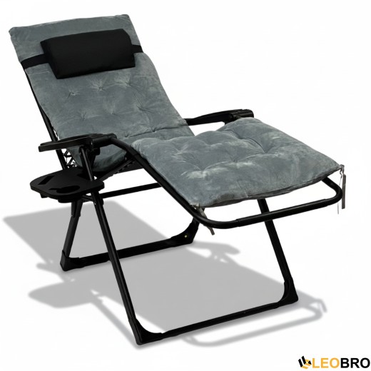 Розкладне крісло шезлонг LEOBRO Zero Gravity Premium Plus Grey Velvet (LB-ZGC-K3-GRY) - 3