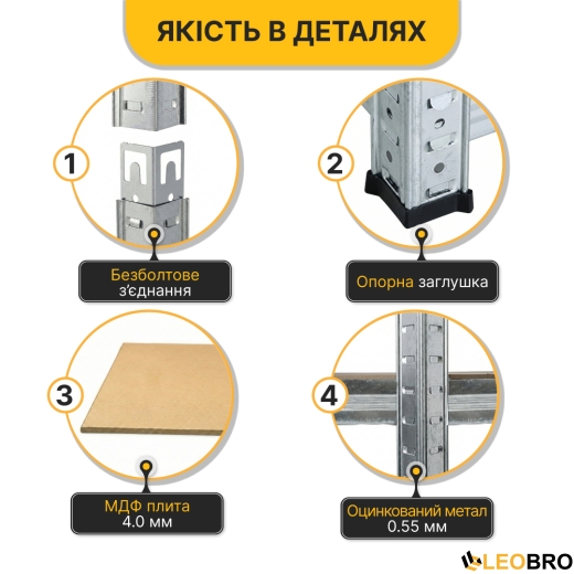 Стеллаж угловой LEOBRO Premium 180 х 90 х 40 см, 175кг/полка, 5 полок (LB-R123) - 6