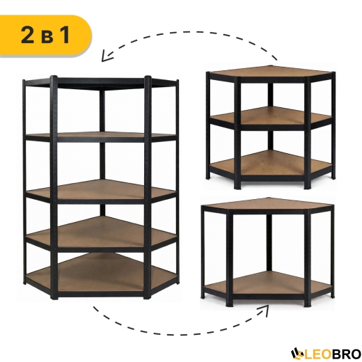 Стелаж кутовий LEOBRO Premium Black 180 х 90 х 40 см, 175кг/полиця, 5 полиць (LB-R124) - 8