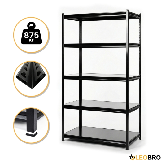 Стелаж з металевими полицями LEOBRO 182 х 90 х 40 см, 175кг/полиця, 5 полиць (LB-R127) - 1