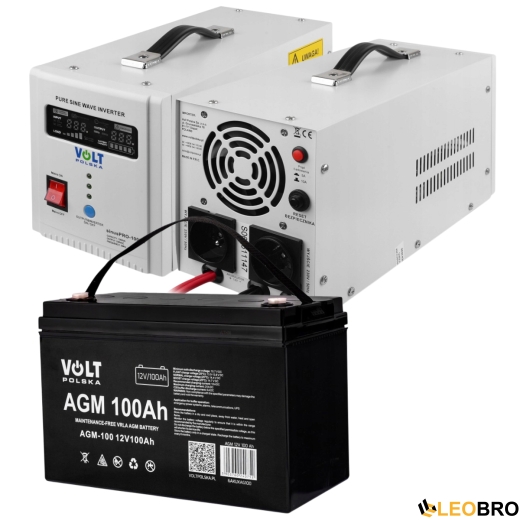 Комплект Volt Polska SINUS PRO 1000 E 12/230V 700/1000W + Аккумулятор VOLT AGM 100Ah 12V - 1