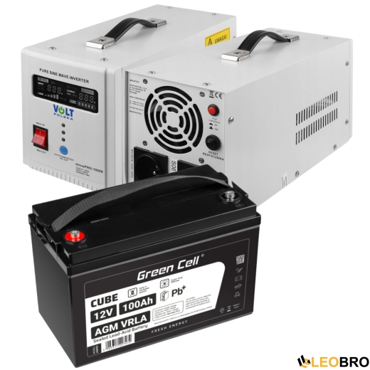 Комплект Volt Polska SINUS PRO 1000 E 12/230V 700/1000W + Аккумулятор Green Cell AGM 100Ah 12V - 1