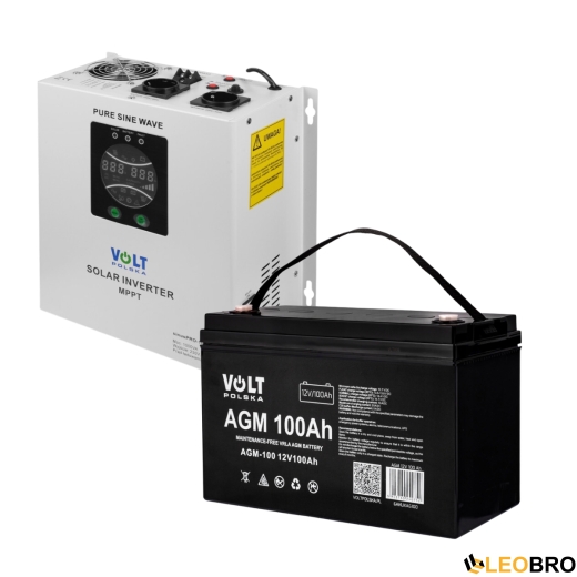 Комплект аварийного питания Гибридный ИБП/инвертор Volt Polska SINUS PRO 1000 S + Аккумулятор Volt Polska 100 Ah 12V - 1