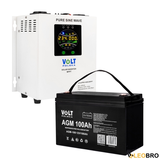 Комплект Гибридный ИБП/инвертор Volt Polska SINUS PRO 800 S + Аккумулятор Volt Polska 100 Ah 12V - 1