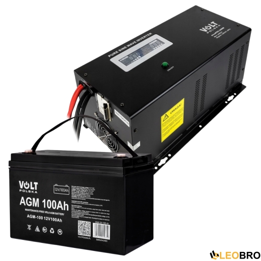 Комплект Volt Polska SINUS PRO 2400 W 12/230V 1600/2400W + Аккумулятор VOLT AGM VRLA 100Ah 12V - 1