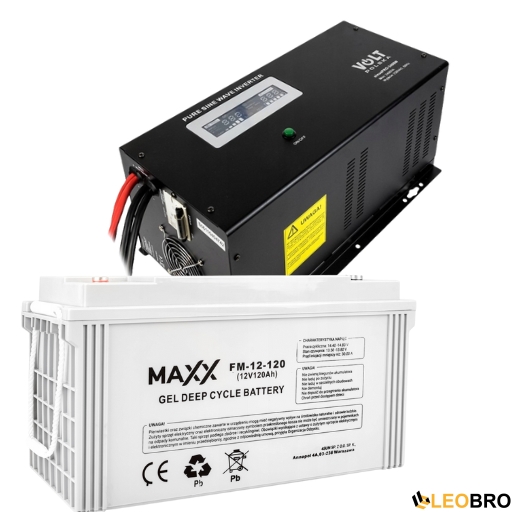 Комплект Volt Polska SINUS PRO 2400 W 12/230V 1600/2400W + Аккумулятор MAXX GEL DEEP VRLA 120Ah 12V - 1