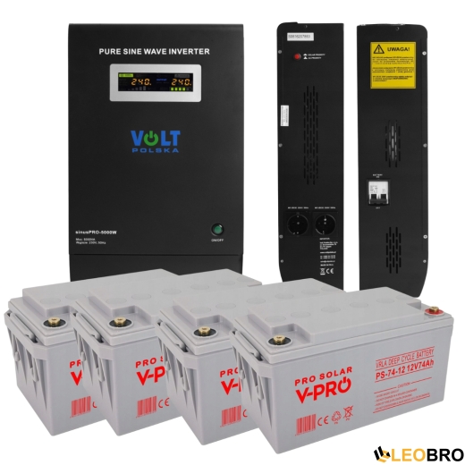 Комплект Гибридный ИБП/инвертор Volt Polska SINUS PRO 5000 E + 4 Аккумулятора AGM Volt Polska 74 Ah - 1