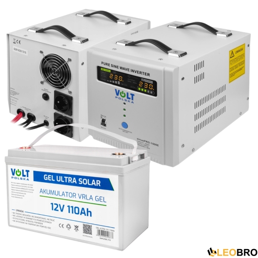 Комплект Volt Polska SINUS PRO 1500E  12/230V 1000/1500W + Акумулятор гелевий Volt Polska GEL 110 Ah - 1