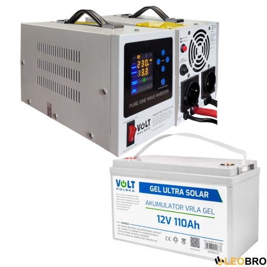 Комплект Volt Polska SINUS PRO 1100 E PLUS 12/230V 700/1100W + Аккумулятор GEL 12V 110 Ah - 1