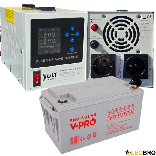 Комплект аварийного питания VOLT Polska SINUS PRO 850 E PLUS 12/230V 500/850 Вт + AGM аккумулятор 74 Ah - 1
