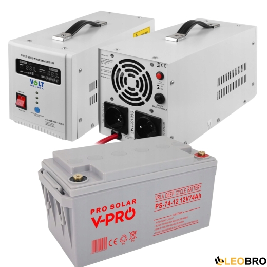 Аварийный комплект Volt Polska SINUS PRO 1000 E 12/230V 700/1000W + Аккумулятор VOLT AGM 74Ah 12V - 1