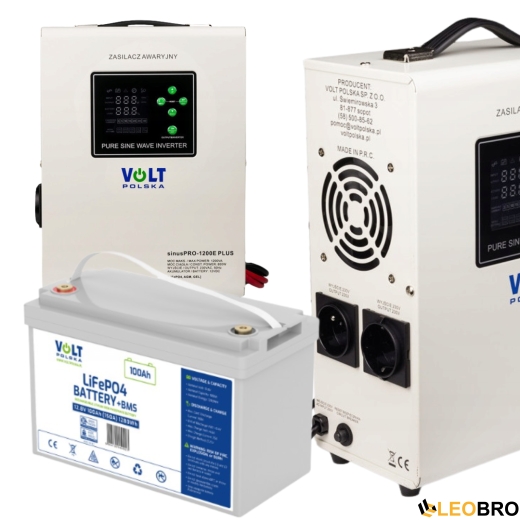 Аварийный комплект инвертор Volt Polska SINUS PRO 1200 E PLUS 800/1200W + Аккумулятор LiFePO4 100 Ач 12,8V - 1