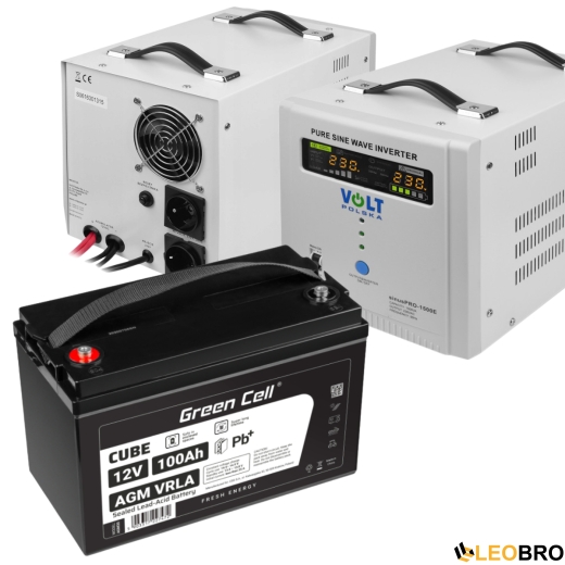 Аварийный комплект Volt Polska SINUS PRO 1500 E 12/230V 1050/1500W + Аккумулятор AGM Gren Cell 100Ah 12V - 1