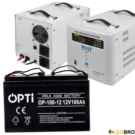 Аварийный комплект питания Volt Polska SINUS PRO 1500 E 12/230V 1050/1500W + Аккумулятор VOLT AGM 100Ah 12V - 1