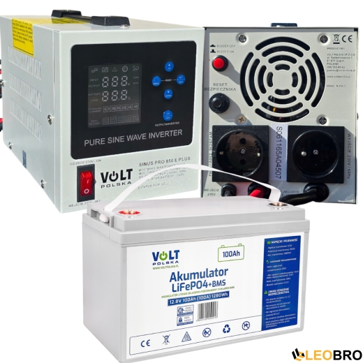 Аварійни комплект живлення Volt Polska SINUS PRO 850 E PLUS 12/230V 500/850W + Акумулятор LiFePo4 12.8V 100 Ah - 1