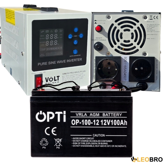 Аварийный комплект питания Volt Polska SINUS PRO 850 E PLUS 12/230V 500/850W + Аккумулятор OPTI 12V 100 Ah - 1