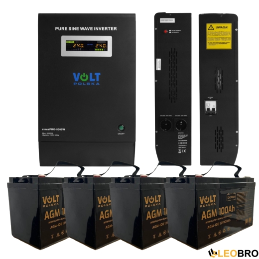 Комплект Гибридный ИБП/инвертор Volt Polska SINUS PRO 5000 E + 4 Аккумулятора AGM Volt Polska 100 Ah - 1