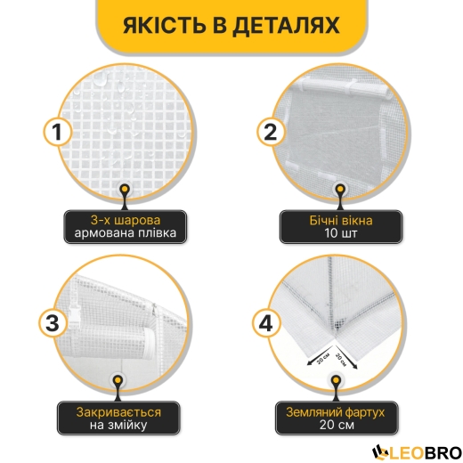 Посилена садова теплиця парник LEOBRO Garden 18м2 White (LB-18M25W) - 4