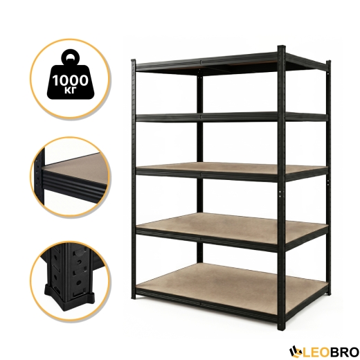 Стелаж LEOBRO Premium Black 180 х 100 х 60 см, 200кг/полиця, 5 полиць (LB-R130) - 1