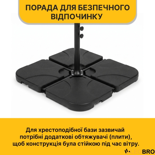 Складна садова парасоля з боковим подовжувачем та LED підсвіткою LEOBRO Сіра (LB-1083) - 10