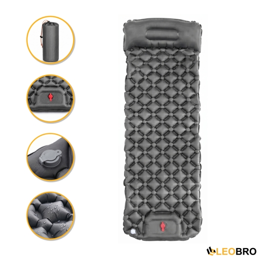Надувний похідний килимок матрац LEOBRO Air Mat 190 x 60 см Grey (LB-1094) - 1
