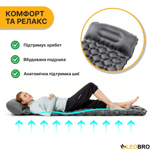 Надувний похідний килимок матрац LEOBRO Air Mat 190 x 60 см Grey (LB-1094) - 5