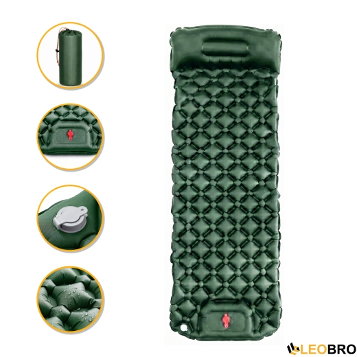 Надувний похідний килимок матрац LEOBRO Air Mat 190 x 60 см Green (LB-1095) - 1
