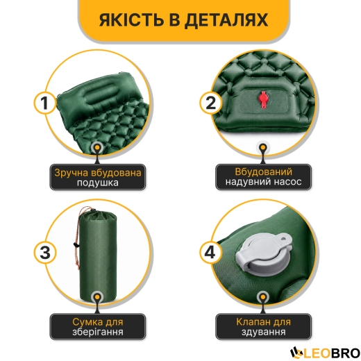 Надувний похідний килимок матрац LEOBRO Air Mat 190 x 60 см Green (LB-1095) - 4