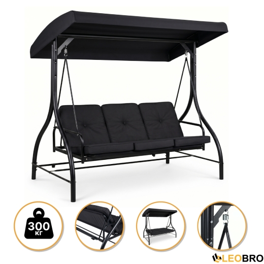 Садова гойдалка з товстим матрацом LEOBRO Luxury Pro Black (LB-1046) - 1