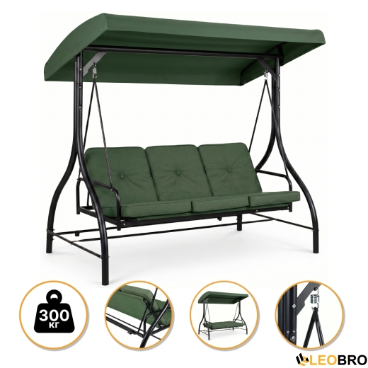 Садова гойдалка з товстим матрацом LEOBRO Luxury Pro Green (LB-1047) - 1