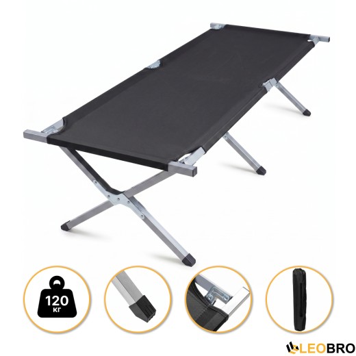 Армійська похідна розкладачка LEOBRO до 120 кг Чорна  (LB-MC-A1-BLK) - 1